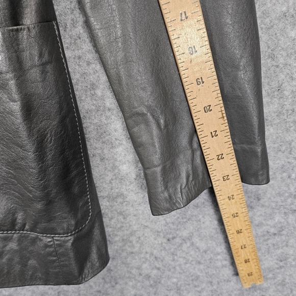 Vintage OLEG CASSINI Jacket Small Gray Genuine Leather Double Breasted 70s 20x29 - Picture 9 of 15